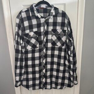 Black and White Casual Button Down Shirt with Buffalo Check